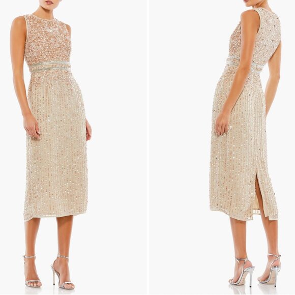 Mac Duggal Dresses & Skirts - EUC Mac Duggal Sleeveless High Neck Beaded Midi Sheath Dress Sz 6